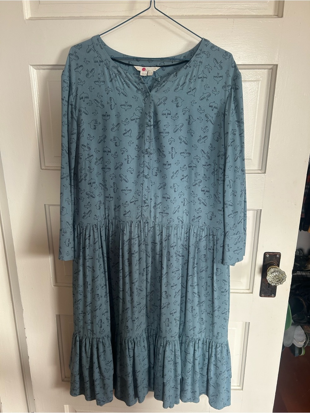 Boden Dusty Blue Tiered Viscose Long-Sleeve Dress